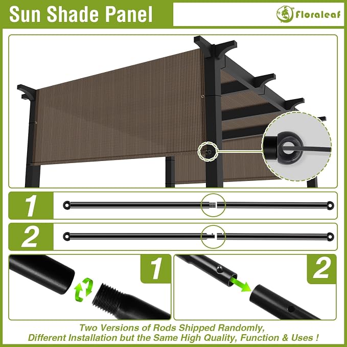 9' × 19' Pergola Shade Cover Universal Replacement Canopy Cover Outdoor Durable Fabric Sun Shade Cloth for Deck Patio Porch Backyard Gazebo with Grommets & Weighted Rods, Brown