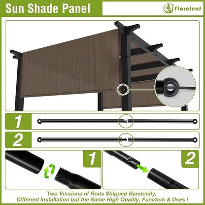 7' × 13' Pergola Shade Cover Universal Replacement Canopy Cover Outdoor Durable Fabric Sun Shade Cloth for Deck Patio Porch Backyard Gazebo with Grommets & Weighted Rods, Brown