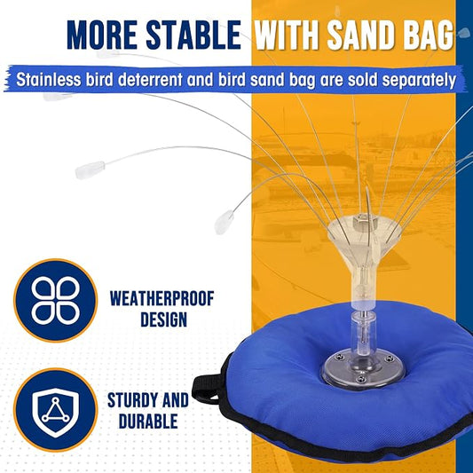 Weighted Sand Bag Boat Base for Bird Deterrent Systems, Compatible with Bird B Gone/Bird Barrier Long Legs Bird Deterrent, Portable Stabilizing Base for Boats & Docks, Weatherproof Blue Canvas, 5 lbs