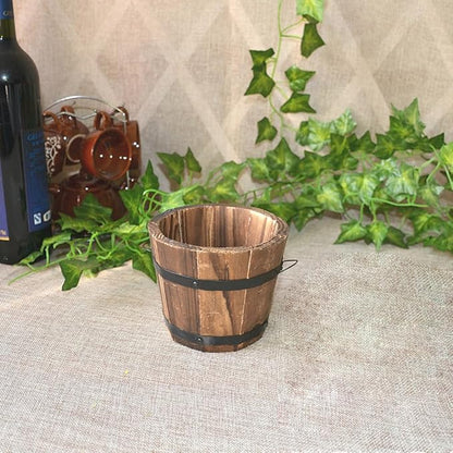 Healeved Wooden Round Barrel Flower Pot Planter with Breathable Bottom Hole for Home Office Garden Decor 7.08X5.9 Inches
