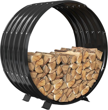 Round Metal Sheet Firewood Rack Indoor by Fireplace/Outdoor Beside Fire Pit -with Metal Legs,Rustproof,Durable & Stylish Firewood Holder (Circle, 32 Inches Diameter)