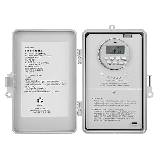SURAIELEC Digital Pool Timer, 7-Day Programmable Digital Timer Switch, 40 AMP, 2HP, 120, 240, 277 VAC, Outdoor Indoor Heavy Duty Controller Box for Pool Pump, Water Heater, Lights, Powerful Appliances