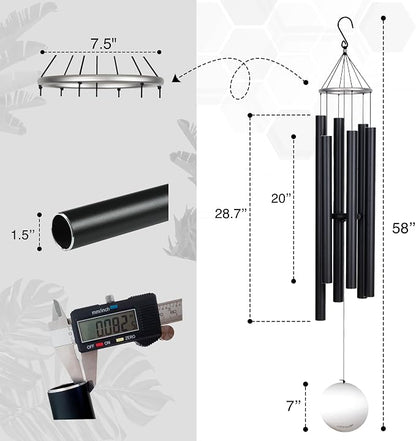 Extra Large Wind Chimes for Outside Deep Tone - 58'' Wind Chimes Outdoor Clearance, Deep Tone Chimes, Windchimes Outdoors, Memorial Wind Spinner, Sympathy Gift, Home Décor (Black)