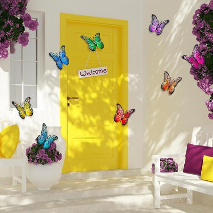 Jetec 8 Pcs Metal Butterfly Wall Decor 6.5 Inch Outdoor Butterflies Wall Art Sculpture 3D Butterfly Hanging Decoration for Spring Outside Fence Garden Yard Home Patio Balcony(Bright Style)