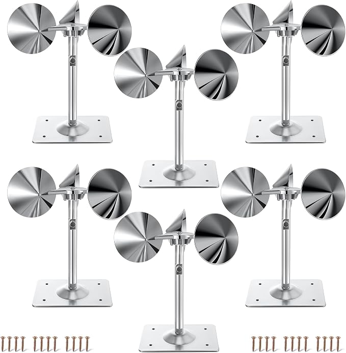6 Pack Reflective Spinning Bird Deterrent, Wind Powered Aluminum Bird Repeller Deterrent Devices Outdoor, Repels All Birds Pigeons Sparrows Woodpeckers for Garden Railing Roof Adjustable Neck
