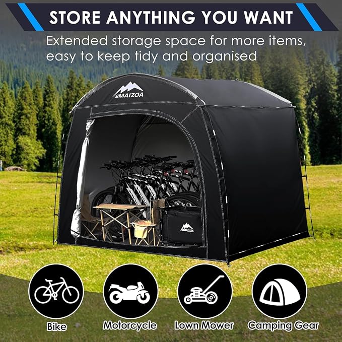 Bike Storage Tent,98*59*79 In,Outdoor Portable Storage Tent,Made of 210D Oxford Cloth PU4000mm Waterproof Fabric, Storage Shed for 2-4-6 bike,Motorcycles,Garden Tools,Lawn Mower,Various Tools