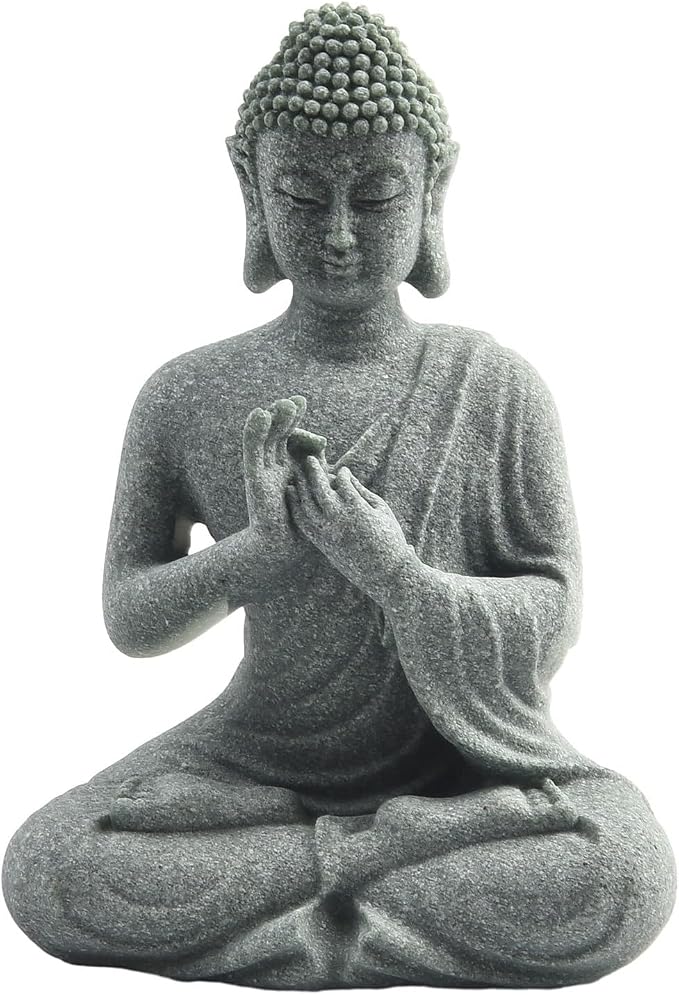 Garden Buddha Resin Stone Statue for Outdoor and Indoor Zen Decor Sandstone Effect Lawn Ornament for Home and Garden Landscaping or Meditation Space(C)