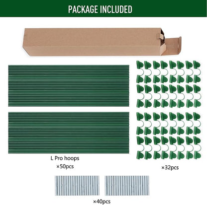 MAXPACE Greenhouse Hoops Kit, DIY 8ft Grow Tunnel, Fits Raised Garden Beds 2.7ft Wide & Up, 50 Pcs Rust-Proof Fiberglass Frame Support Rods for Row Cover, Shade Cloth, Frost Netting & Plant Stakes