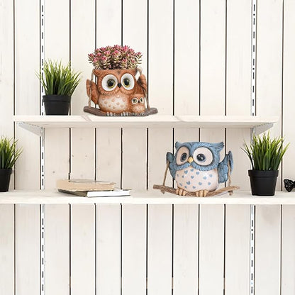 Swing Owl Hanging Planters for Indoor Plants, Cute Small Succulent Pots with Drainage Hole, Unique Resin Plant Hangers Outdoor, Hanging Plant Holder for String Of Pearls, Gift Ideas for Mother