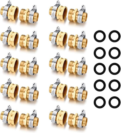SIGURANTA Garden Hose Repair Connector with Clamps Hose End Repair Kit,3/4" Barb Garden Hose Fittings Male and Female brass garden hose ends (3/4"Barb-10 Set)