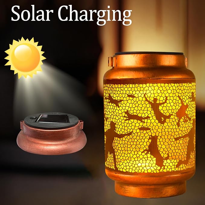 Solar Lanterns Outdoor Waterproof Gifts for Women Grandma Gifts for Mom Human Dog Projection Garden Decor Solar Hanging Lantern Metal for Patio Yard Festival Pathway Landscape