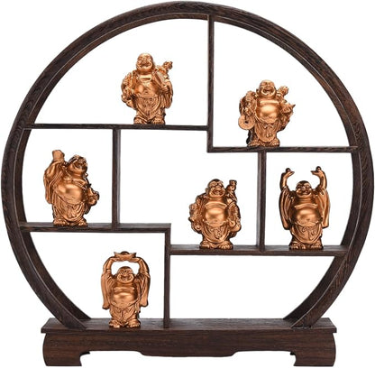 6Pcs 2.5'' Gold Resin Laughing Buddha Figurines, Tabletop Lucky Decor | Lucky Happy Maitreya Buddha Statue, Flower Pot Statue, Home Office Desk Decor, Fengshui Collection Gift Ornaments