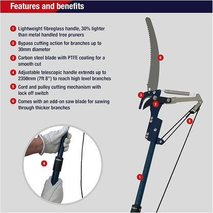Spear & Jackson 4935TP Razorsharp Lightweight Telescopic Tree Pruner, Silver