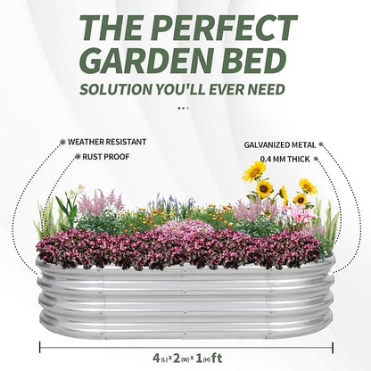 Galvanized Raised Garden Bed- Planter Garden Boxes Outdoor, Raised Beds for Gardening, 4x2x1ft Metal Garden Bed Kit for Vegetables Flower, Planter Raised Bed with Protective Tape & Tools.Silver-4pack