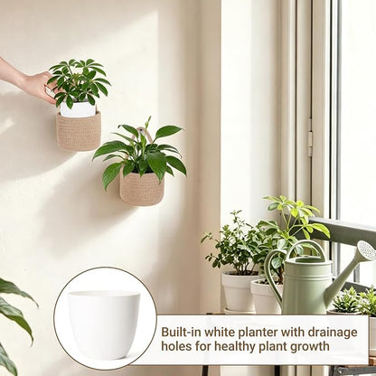 Dahey Small Hanging Baskets with Plastic Wall Planters Woven Wall Baskets for Indoor Plants Flowers, Boho Farmhouse Rustic Storage Organizer for Bedroom Living Dining Room Decor(No Plant Included)