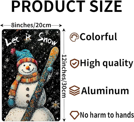 Tin Signs Snowman Let It Snow Metal Signs Winter Aluminum Sign for Home Cafe Bar Yard Office Farmhouse Kitchen Wall Decor 12×8 Inch
