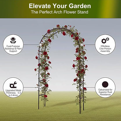 Garden Arch Galvanized Metal Rust-Proof Heavy Duty for Climbing Vines Roses | 7.6ft H x 4.6ft W Upgrade Garden Arbor for Plants, Flowers, Clematis, Jasmine, Party Decor for Wedding, Halloween, Christmas