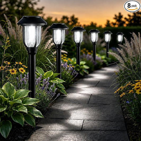 Solar Lights Outdoor 8 Pack, Cool White Solar Pathway Lights, Auto On/Off,Waterproof Solar Powered LED Landscape Lighting for Path Walkway Driveway Yard Garden Patio