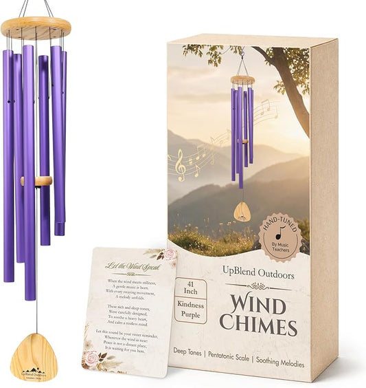 Purple Wind Chimes for Outside Deep Tone, 41 Inch XL Hand Tuned G Major Pentatonic Wind Chime with Decorative Kindness Stone, Outdoor Garden Patio Porch Decor, Meaningful Sympathy Memorial Gift