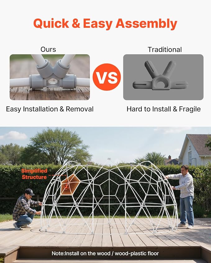VEVOR Garden Dome Tent, 15 x 9.5 ft Clear Bubble Tent House for 12-14 Person, Waterproof PVC Geodesic Dome Greenhouse with Ventilated Window, Outdoor Igloo Tents for Patio Backyard Party Camping