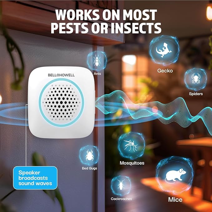 Bell+Howell 4 Pk Ultrasonic Pest Repeller Indoor, Mice Repellent Indoor Home Kit, DIY Pest Control at Home, Plug in Spider Repellent, Rodent Repellent, Bug, Insect & More, Family and Pet Safe