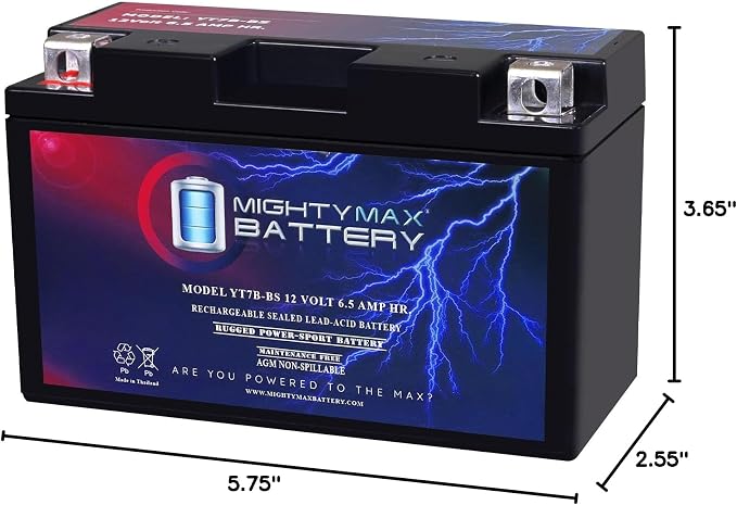 Mighty Max Battery YT7B-BS -12 Volt 6.5 AH, 110 CCA, Rechargeable Maintenance Free SLA AGM Motorcycle Battery (1 Pack)