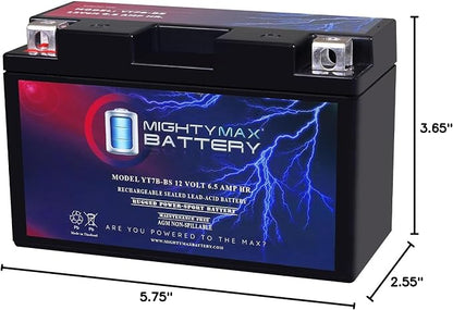 Mighty Max Battery YT7B-BS -12 Volt 6.5 AH, 110 CCA, Rechargeable Maintenance Free SLA AGM Motorcycle Battery (1 Pack)