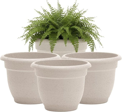 Bloem Ariana 8" Plastic Self-Watering Planter, Vanilla Bean, 4-Pack | Self-watering disk at the bottom of each pot that acts as a water wick and reservoir for optimal plant health