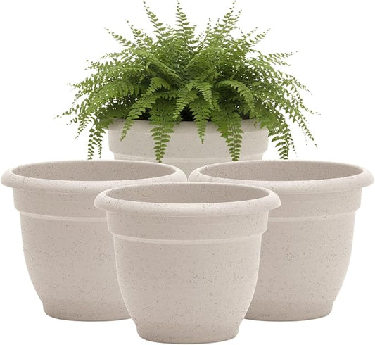 Bloem Ariana 8" Plastic Self-Watering Planter, Vanilla Bean, 4-Pack | Self-watering disk at the bottom of each pot that acts as a water wick and reservoir for optimal plant health
