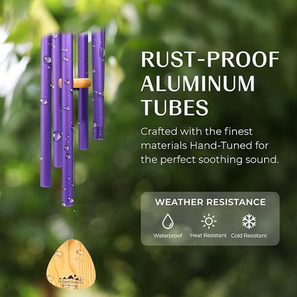 Purple Wind Chimes for Outside Deep Tone, 41 Inch XL Hand Tuned G Major Pentatonic Wind Chime with Decorative Kindness Stone, Outdoor Garden Patio Porch Decor, Meaningful Sympathy Memorial Gift