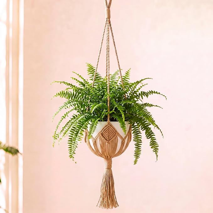 Shappy Boho Macrame Plant Hanger, Large Hanging Planter Plant Holder Pot Hanger Hanging Basket Wall Planters, Plants Lover Gift for Indoor Garden
