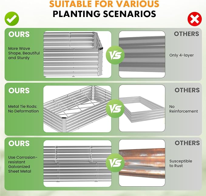 DUMOS Galvanized Raised Garden Bed Outdoor, 8x4x2ft 2 Pack Raised Metal Planter Box, Rust-Resistant Steel Garden Planter, Rectangular Gardening Flower Bed for Vegetables Flowers Herbs, Open Bottom