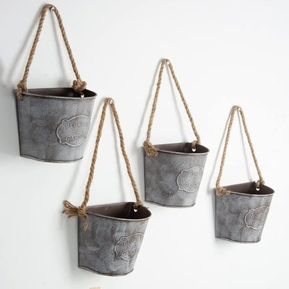 XONOR 4Pcs Galvanized Metal Hanging Wall Planter, Rustic Wall Flower Vase for Succulents Herbs Country Home Farmhouse Decoration (2)