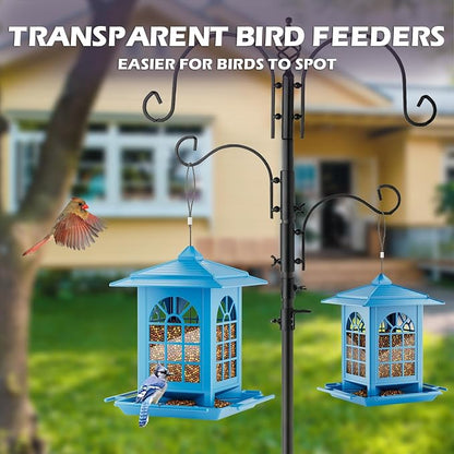 Birdream Bird Feeders for Outdoor Hanging, Assembly Required, 1-Min Easy Setup, Classic Courtyard Design, Attracting Cardinals Chickadees Goldfinches & Sparrows - Blue