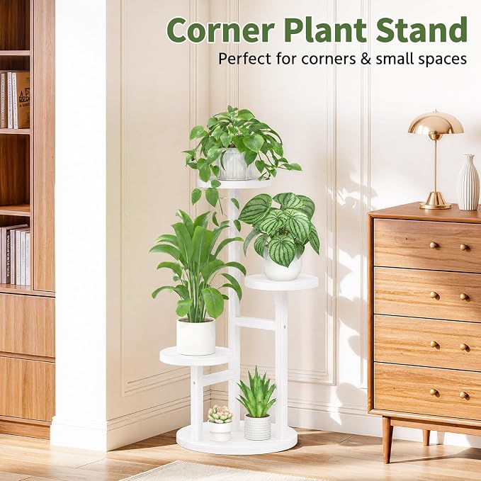 LASZOLA 3 Tiered Wood Plant Stand Indoor Corner, Flower Holder Rack Tall for Multiple Plants, Rustic Planter Shelf Display for Patio Garden Balcony Living Room, White