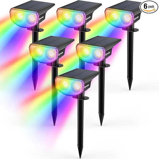 Kyosho Solar Spot Lights Outdoor, IP67 Waterproof Solar Lights for Yard, Garden and Walkways, 38 LEDs RGBW Multicolor Spotlight, 6 Pack