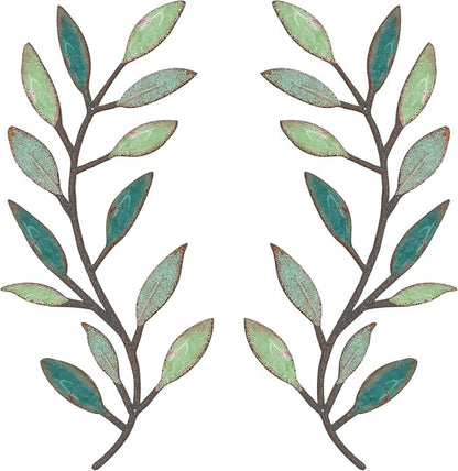Zhengmy 2 Pieces Metal Tree Leaf Wall Decor Vine Olive Branch Leaf Wall Art Living Room, Hallway Wall Decor Outdoor Decoration(Gradient Green)