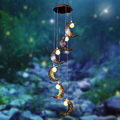 Tryme Solar Moon Wind Chimes Outdoor Solar Lights Windchimes Waterproof Hanging Decorations Gifts for Garden Patio Birthday Thanksgiving Home Party