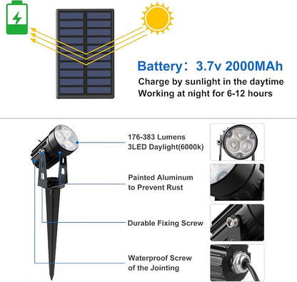 Solar Spot Lights Outdoor, Solar Landscape Spotlights IP65 Waterproof 9.8ft Cable, Auto On/Off Outdoor Wall Lights for Garden Yard Driveway Porch Walkway Pool (1-in-1 6000K Cold White 4 Pack)