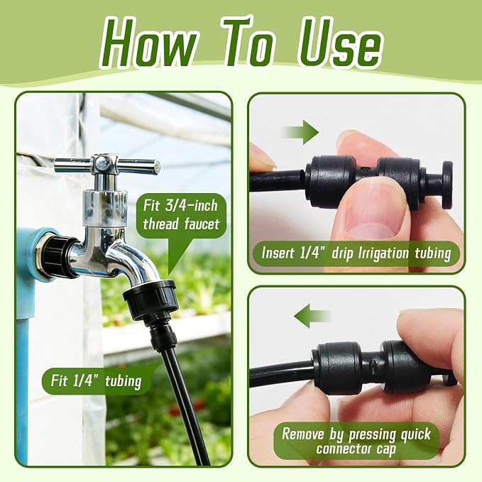 47 Pack Quick Connect 1/4" Drip Irrigation Fittings Kit, 1/4'' Drip Irrigation Tubing Push-to-Fit Connectors Parts- 5 Shut Off Valve, 10 Tees, 10 Couplings, 10 Elbows,10 End Plugs, 2 Faucet Adapters