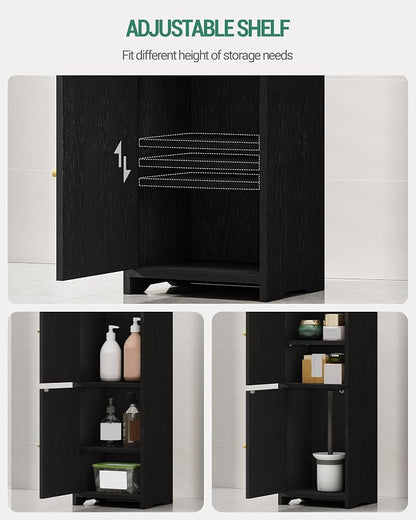 Hzuaneri Bathroom Storage Cabinet, Small Corner Floor Cabinet with 2 Doors and Adjustable Shelf, Narrow Toilet Paper Cabinets, Bathroom Organizer for Small Spaces, 7.9" D x 9.8" W x 29.5" H Black