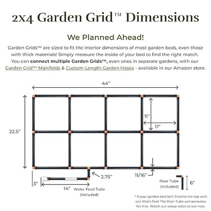 Garden Grid Watering System, 2x4 | Drip Irrigation System for Garden Beds - But Better | Pre-Assembled, Waters Every Plant, 1-Minute Setup, Lasts 5-10x Longer Than Drip | USA-Made Quality | 22.5"x44"