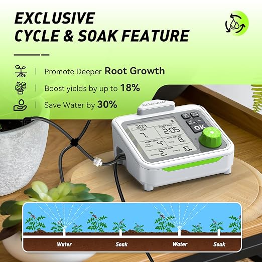RAINPOINT Indoor Large Display Automatic Plant Waterer Kit | Drip Irrigation System with Next Watering Countdown, Power-Off Memory,Anti-Siphon,Cycle & Soak Mode,Water 10-15 Plants