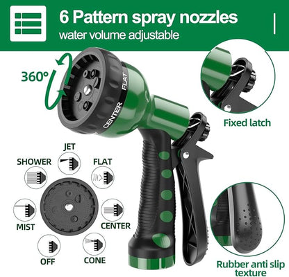SPECILITE 3/8" Lightweight Coil Garden Hose 100FT, EVA Flexible Curly Water Pipes with 6-Pattern Spray Nozzle for Boat, Greenhouse, Yard, Patio, Green