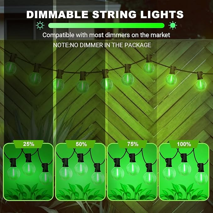 LAMPHOME 4Pack Green St. Patrick's Day LED Outdoor String Lights, 26Ft Patio Lights with 12+1 Edison Shatterproof Bulbs(1 Spare), Irish Theme Connectable Lights for Backyard Porch Party Outside Decor
