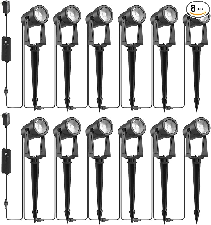 ZYAN Landscape Spotlights, Dimmable, Timer, Auto On Off, Low Voltage, Plug and Play, IP65 Waterproof, 2700K Warm White, for Garden Yard Pathway, 12 Pack (6 Pack×2)