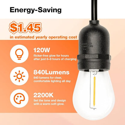 LEDVANCE 24-ft Outdoor String Lights, Edison Shatterproof S14 Bulbs, Linkable, String Lights for Outside/Indoor, IP65 Wet Rated, 2200K, Amber Glow, Extra Bulb Included - 1 Pack (63193)