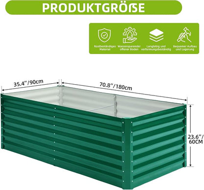 DWVO Raised Beds for Garden,870L Raised Bed Metal,0.35mm Galvanised Steel galvanised Planter with Safety Edging&4pcs Support Rod for Garden Vegetables Fruit(Green 180X90X54CM)