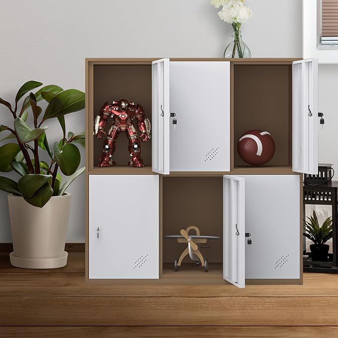 MECOLOR 9 Door Metal Office Storage Locker Cabinet, Gym School and Home Locker,Metal Locker Storage for Employee Staff or Workers(Browm and White)