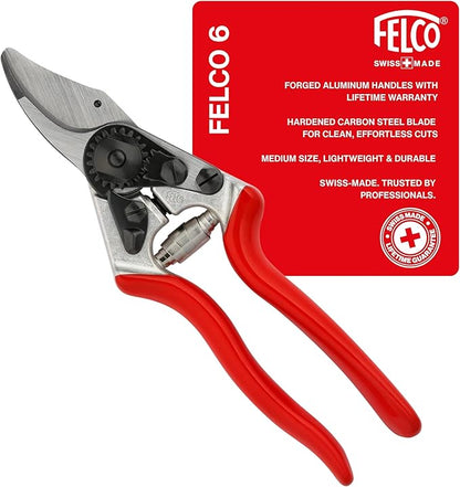 Felco F6 Pruning Shears – 7.7" Swiss-Made Garden Clippers for Medium Hands | Hand Pruners for Gardening | Garden Tool Cutter with Precision Bypass Blade, Forged Aluminum Handles, Replaceable Parts